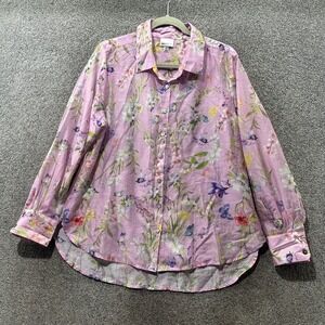 Bailey/44 Button Up Blouse Top Women XL Pink Floral Butterfly Lyocell Whimsical